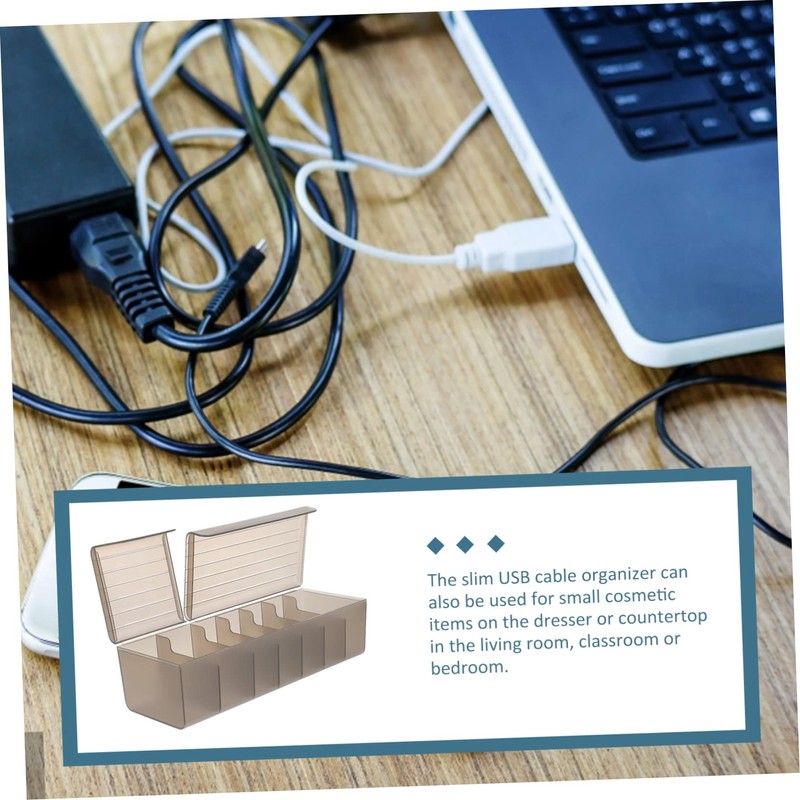 KONTONTY Plastic Cable Management Box Lid 7-Slot Cord Organizer Case