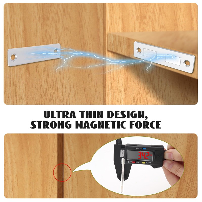 2 Pack Thin Magnetic Cabinet Door Catch, Stainless Steel Magnetic