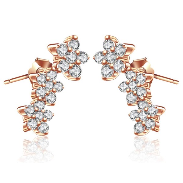 Yumilok Rose Gold 925 Sterling Silver Cubic Zirconia Flower Ear
