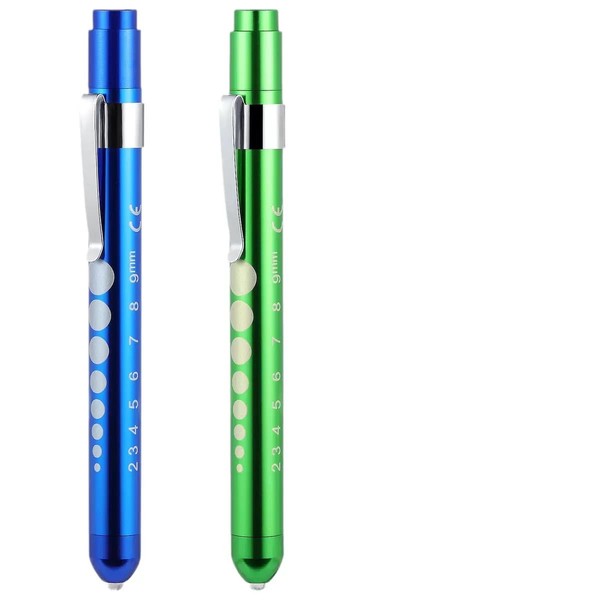 LiZEROGDAX 2pc Blue and Green Pen Light with Pupil Gauge