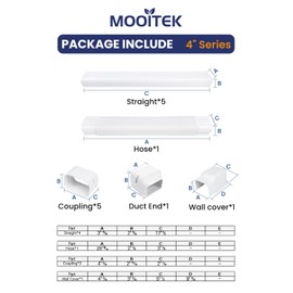 MOOITEK 4" 10Ft Mini Split PVC Line Set Cover Kit Decorative PVC Line Set Cover Kit for Central AC & Heat Pumps Systems Tubing Cover(10Ft,White)