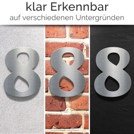 N-02-8-E Stainless Steel House Number 8 - Solid, Weatherproof and Rustproof - 14 cm Large - with Mounting Material - Brushed Design House Number Sign