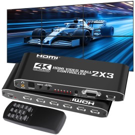 6-Way HDMI Video Wall Controller 2X3 4K@30Hz Input/Output, 14 Display Modes, 180° Rotation, RS232/IR Control, SPDIF Audio for Digital Signage & Video Walls (Supports 6 Monitors)