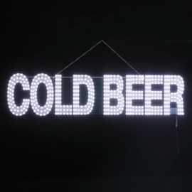 38"x10" Large LED White Cold Beer Sign for Business and Shops, Unique Design with Hanging Installation, High Visibility