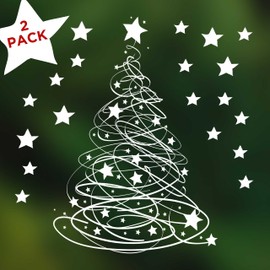 Stickers4 Christmas Window Stickers - Swishy Christmas Tree Window Stickers - Christmas Window Clings Decoration with 20 Extra Stars