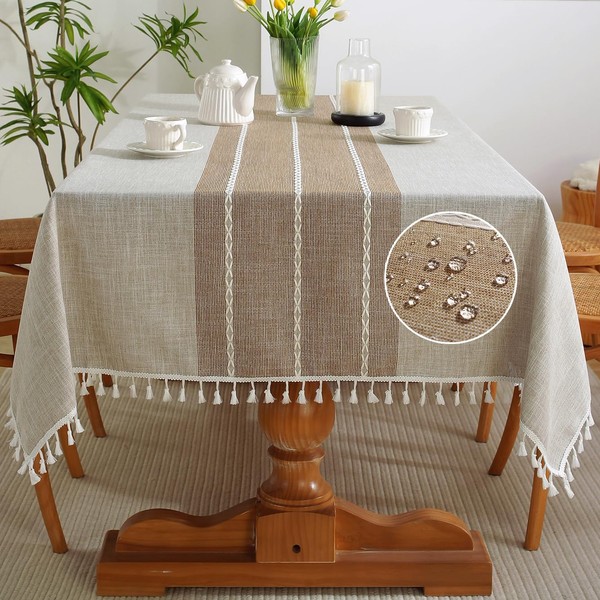 JIALE Table Cloth Rectangle Table, Heavy Duty Cotton Linen Waterproof