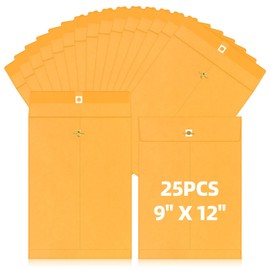 Glarks 25Pcs 9 x 12 Inch Clasp Envelopes Brown 28lb Kraft Paper Catalog Envelopes with Gummed Seal and Clasp Closure for Home Office Business School Filing, Storing and Mailing Documents