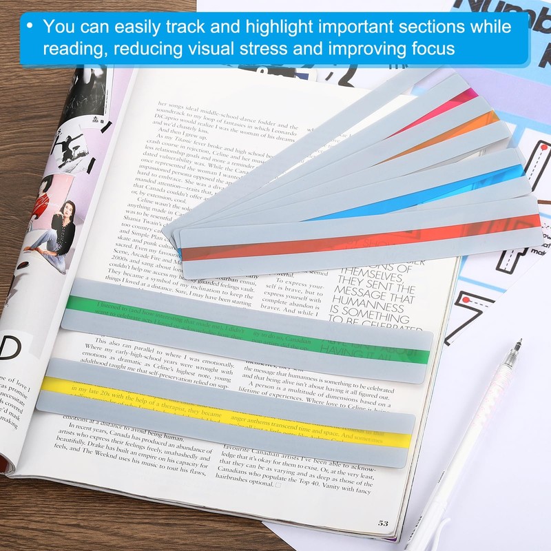 PATIKIL Guided Reading Strips, 10pcs Tracking Highlight Colored Overlay Bookmark