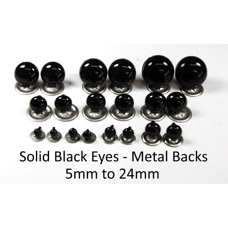celloexpress 12mm Solid Black Safety Eyes with Metal Backs for