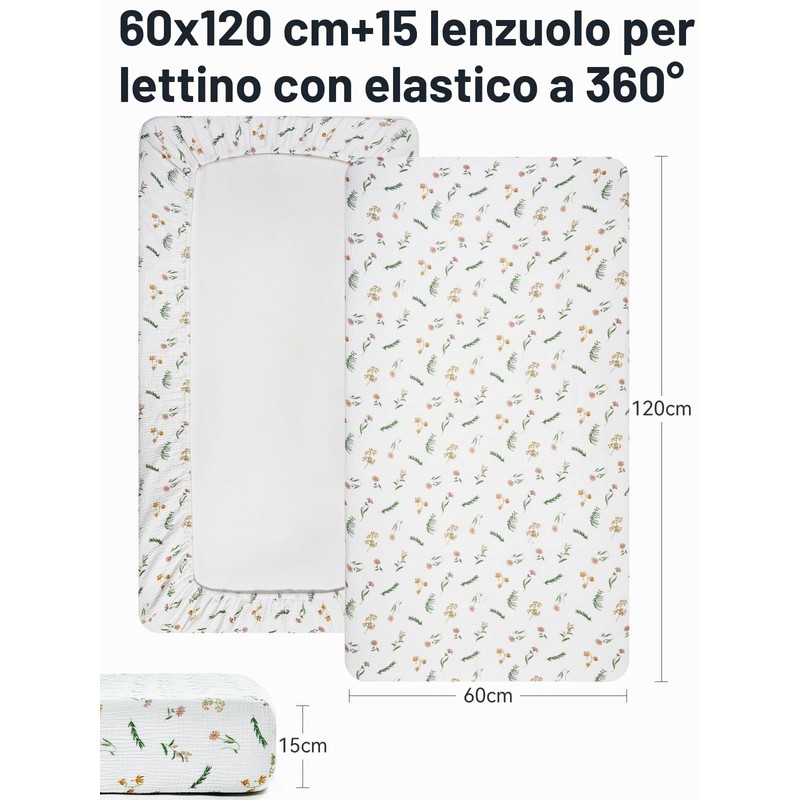 TILLYOU Mussola - Set di 2 lenzuoli con angoli elasticizzati