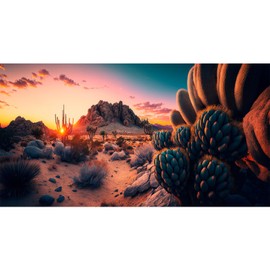 ZatiasMiller Reptile Habitat Background Colorful Sunset Over Desert Landscape Terrarium Background Cactus and Rocks Gobi Desert Plants Aquarium Background Tank Wallpaper Decor Vinyl 36x18in
