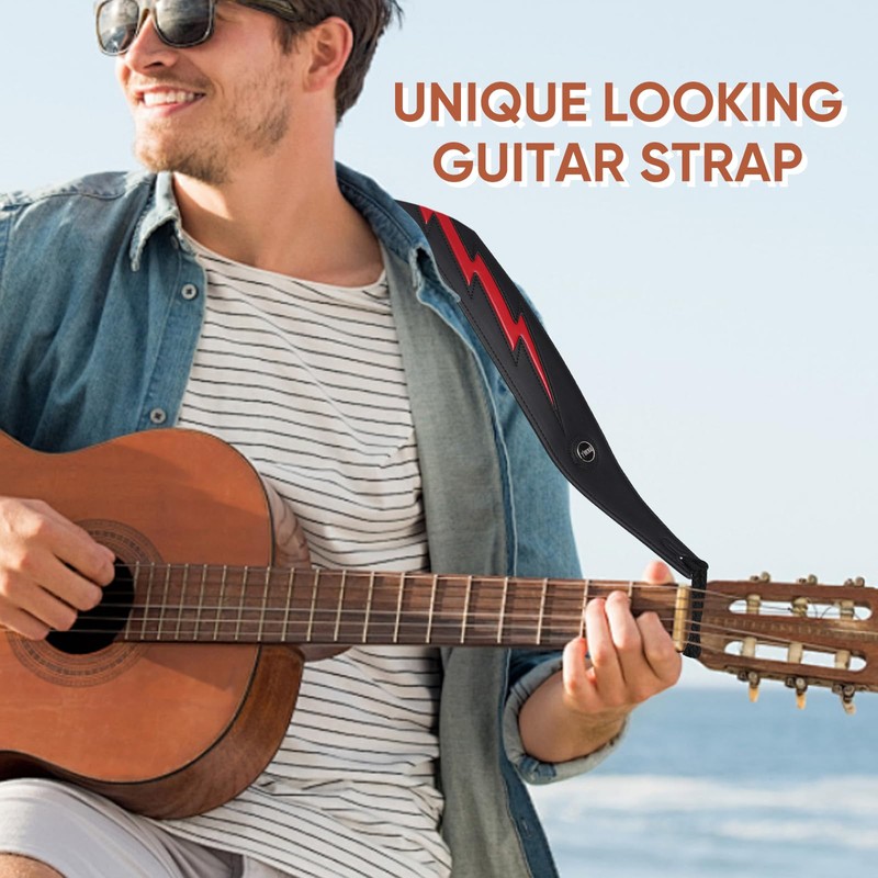 YUEKO Cool Lightning Pattern Flame Guitar Strap for Electric Guitar