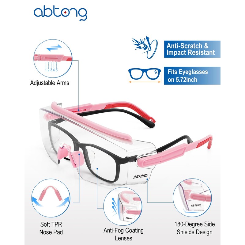 abtong Safety Glasses Over Eyeglasses — ANSI Z87.1 Certified Clear