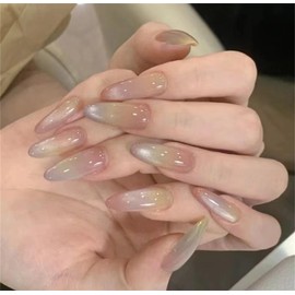 POKENGDA Prsess on Nails Long-Fake Nails Almond Press-On Nails,Pink Nail Designs Red False Nails Gradients Acrylic Nails Easy-On Nails Nail Art for Women