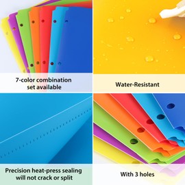 Aipker Folder with Pockets,Plastic Pockets Folders for School, Office, Paper, Documents,Plastic Folders with Pockets 3 Hole Punched (7 Pack/Assorted Colors)