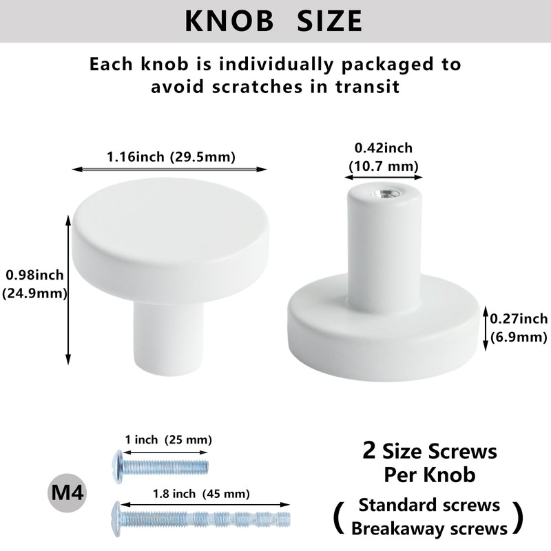 HANIHUA 10 Pack White Cabinet Knobs Dresser Knobs, Solid Kitchen