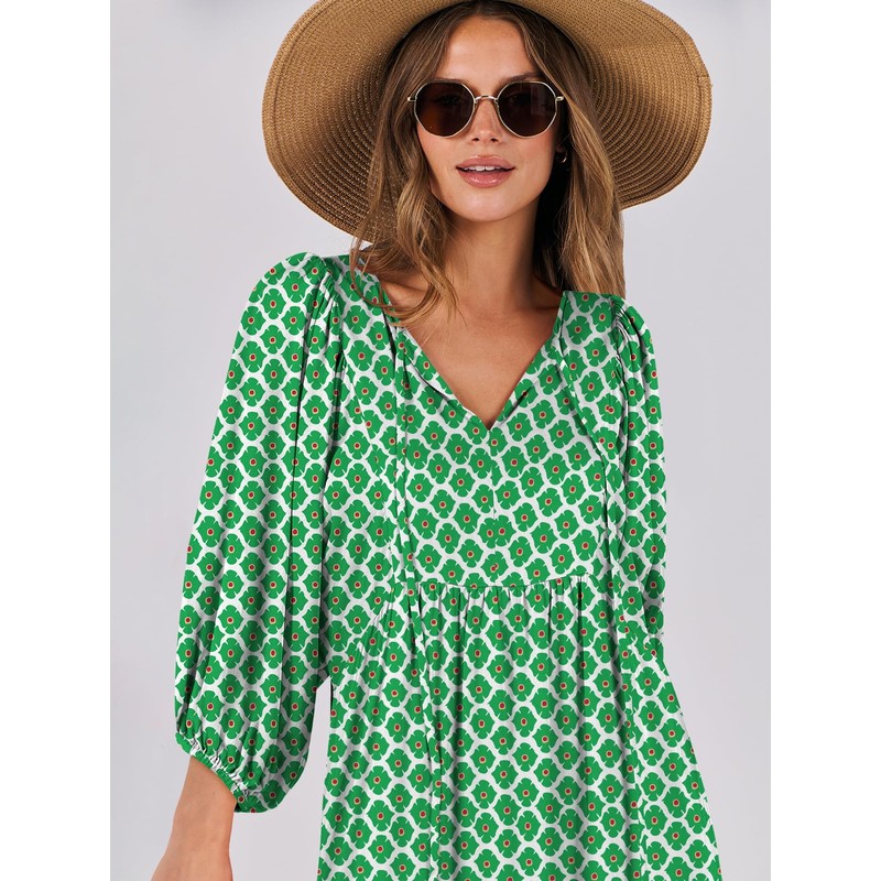 ANRABESS Womens Boho Maxi Dresses 2025 Summer V Neck Puff