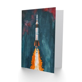 Artery8 Greeting Card Space Apollo 11 Saturn V Rocket Launch Painting For Child Kids Birthday Card