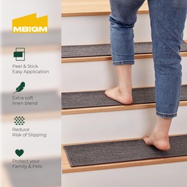 MBIGM 8" X 30" (7 in Pack) Linen Carpet Stair Treads Non Slip Stair Mats for Wooden Stairs - Black and White