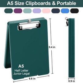 Meiikun Small Clipboard with Storage, A5 Clipboards with Pen Holder, Half Letter Clip Boards 6x9 Mini Plastic Clipboard with Low Profile Clip for Classroom, School, Office Supplies (Emerald)