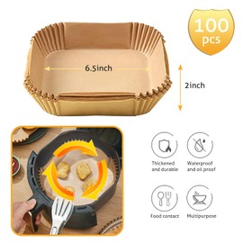Ailun Air Fryer Paper Liners 6.5inch, 100PCS Non-Stick Parchment Paper,Oil Resistant,Disposable Food Grade Free of Bleach Paper Square for 2-5 QT Air Fryer Baking Roasting Microwave