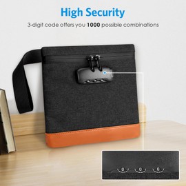 Brifit Smell Proof Bags, Security Anti-Theft Money Bag with Combination Lock, 8×7.5 Inches Waterproof Pouch, Men & Women's Portable Safe Handle Bag, Protect for Cash, Passports, Wallet, Phone (Black)