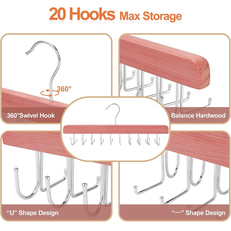 TOPIA HANGER Cedar 2 in 1 Belt Tie Hanger for