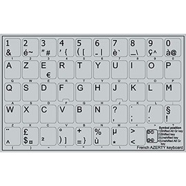 FRENCH AZERTY NON-TRANSPARENT KEYBOARD LABELS FOR LAPTOP, DESKTOP LIGHT GREY BACKGROUND