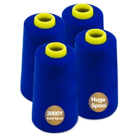 Blue Serger Thread, All-Purpose Thread for Sewing, Polyester, 4 Cones of 3000 Yards Each Spool for Sewing Machine