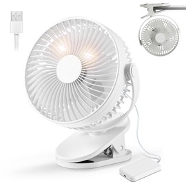 PORFRITOR Clip on Fan Rechargeable, 8-Inch Battery Operated Desk Fan, USB Fan, 5Speeds, Strong Airflow, Sturdy Clamp for Golf Cart Office Desk Outdoor Travel Camping Tent Gym Treadmill,White