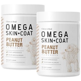 Omega for Dogs - 360 Delicious Soft Chews - Salmon Oil Treats for Skin and Coat, Itch Relief - Fish Oil Blend of Omega 3, 6, and 9, and Vitamins - Peanut Butter Flavor (2 Packs of 180)