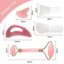 JSTHHTT Gua Sha and Jade Roller, Gua Sha Stone, Body Gua Sha Massage Tool with Handle, Guasha Tool Face, Use for Face, Eye, Neck, Legs, Back, Face, Neck, Muscle (Pink)