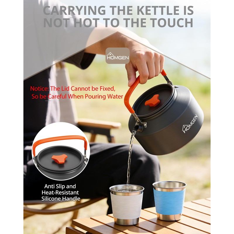 HOMGEN 2L Large Portable Camping Kettle for Outdoor Hiking with