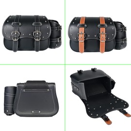 JAIYESOU PVC Leather Motorcycle SaddebagslThrow Over Saddle bagslPanniers Side Bags with cup holderlWaterprooflSide Tool BaglStorage Tool Bag for Motorbike,Universall,1PairlBrown beltlBlack