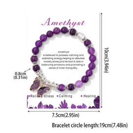 Purple Butterfly Bracelet for Women 8mm Adjustable Amethyst Bracelet Butterfly Charm Bracelet Crystals and Healing Stones Bracelets Gemstone Bracelets Amethyst Jewelry for Women