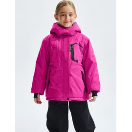 GEMYSE Girl's Waterproof Ski Snow Jacket Fleece Windproof Winter Jacket with Hood (Rose Red,8)