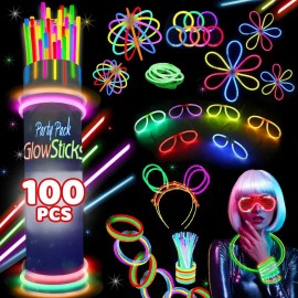 Pack de 100 Pulseras Neón Fosforescentes para Fiestas y Eventos