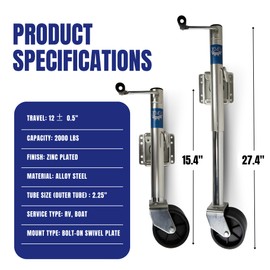 Jeremywell 1500lbs Trailer Jack with Double Wheel Dual 6-Inch, for Boat RV Utility, Swivel Swing-Back