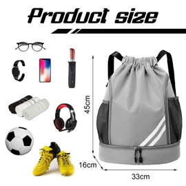 Fashion Sports Backpacks, Large Capacity Drawstring Gym Bag, Waterproof Backpack with Bottom Compartment and Wide Drawstring, Small Bag Backpack with Inner Pocket, Outer Pocket,Gray