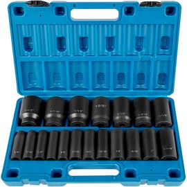 VEVOR Impact Socket Set 1/2 Inches 19 Piece, Deep Socket, 6-Point Sockets, Rugged Construction, Cr-V, 1/2 Inches Drive Socket Set Impact 3/8 inch - 1-1/2 inch, with a Storage Cage