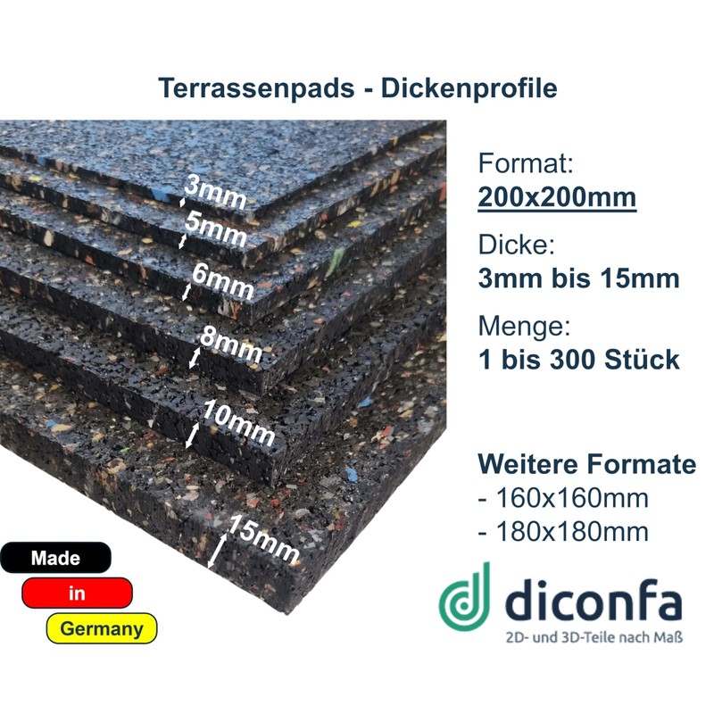 diconfa 4 x Rubber Granulate Patio Pads 200 x 200
