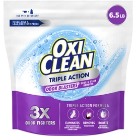 OxiClean Triple Action Odor Blasters Odor and Stain Remover Powder, Use with Detergent, Eliminates Tough Odors and Removes Stains, Color Safe and Chlorine Free, 6.5 lbs
