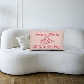 Qvapt Western Cowgirl Pillow Covers,Pink Save a Horse Ride a Cowboy 12x20 Pillow Covers,Funny Cowgirl Pillows Throw Pillow Covers for Sofa Couch,Pink Western Pillowcases