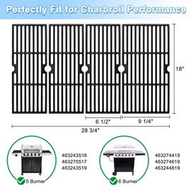 Adviace 18 Inch Cast Iron Grill Grates for Charbroil Performance 463243518, 463275517, 463243519, 463274619, 463274419, 463275717, 463274819. Cooking Grid Grates for Char-Broil Grill Replacement Parts