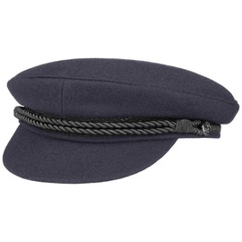 HAMMABURG Elbsegler Hat Blue for Men | Traditional Captain's Hat with Lining | Sailor Hat Made of Cloth | Sizes 53 cm - 61 cm | Peaked Cap with Cord, Short Visor and Black Buttons, Dark Blue