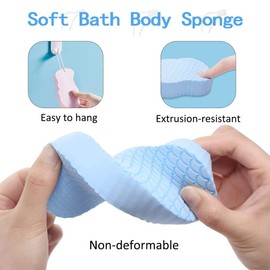Pack of 3 Exfoliating Sponge for Showering, Super Soft Shower Sponge, Exfoliating Bath Sponge, Massage Sponge, Ultra Soft Exfoliating Sponge Shower Brush for Women, Men, Children