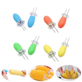 8 Pieces Corn Holders,Stainless Steel Corn Forks with Rubber Handle,Corn on The Cob Skewers for Kitchen Cooking Tools and BBQ Party Utensils,4 Colors