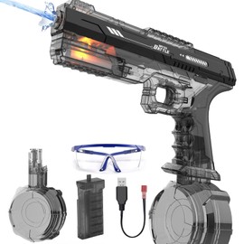 Skirfy Electric Water Gun with Realistic Gun Muzzle Flash for Kids Adults,High Powered Waterproof Water Pistol with High Capacity,Ideal Outdoor Swimming Pool Beach Toys-Black