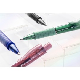 FABER-CASTELL Poly Ball View 205015 Ballpoint Pen Green Pack of 2 with Replaceable XB Refill, Indelible