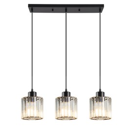 ROCUNSI 3 Light Pendant Lighting for Kitchen Island, Black Hanging Light Fixture for Ceiling, Farmhouse Dining Room Lights for Bedroom, Hallway, Modern Glass Chandelier, E26 Base, Bulbs Not Included